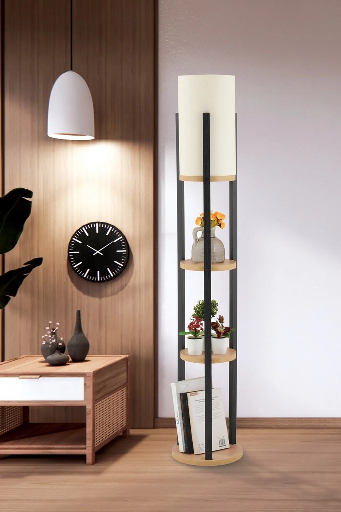 Stojacia lampa Nora II čierna/prírodný dub