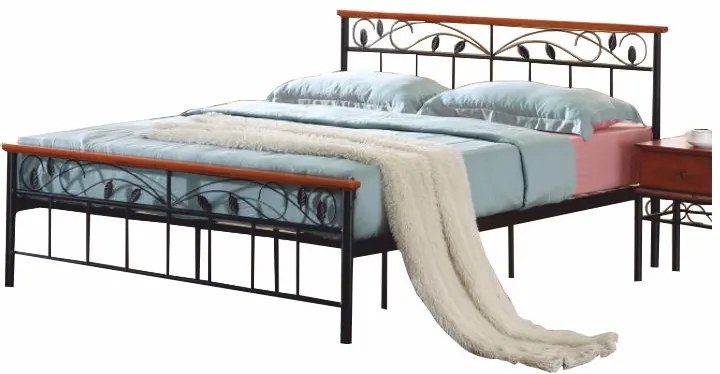 KONDELA Morena 160 kovová manželská posteľ s roštom čierna / čerešňa