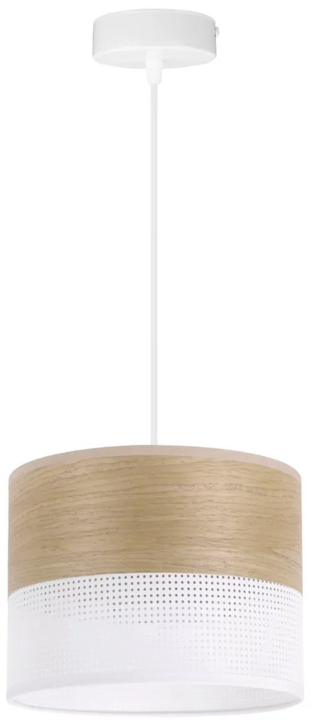 Závesné svietidlo Wood, 1x dýha zlatý dub/biele PVC tienidlo, (fi 20cm)