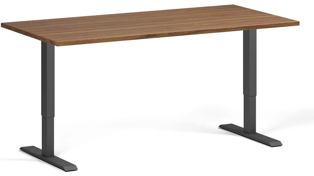 Výškovo nastaviteľný stôl, 160x80 cm, 1 motor, čierna podnož, orech