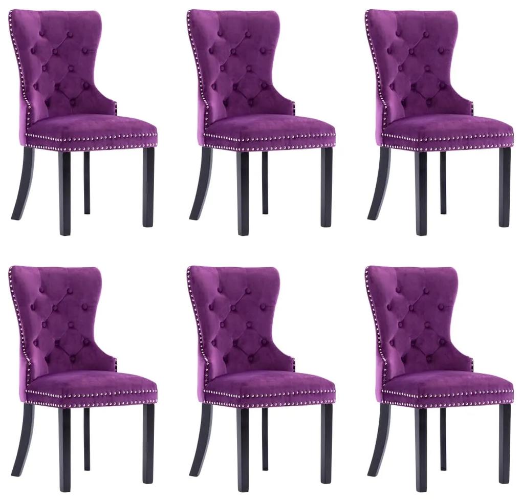 vidaXL Jedálenské stoličky 6 ks fialové zamatové