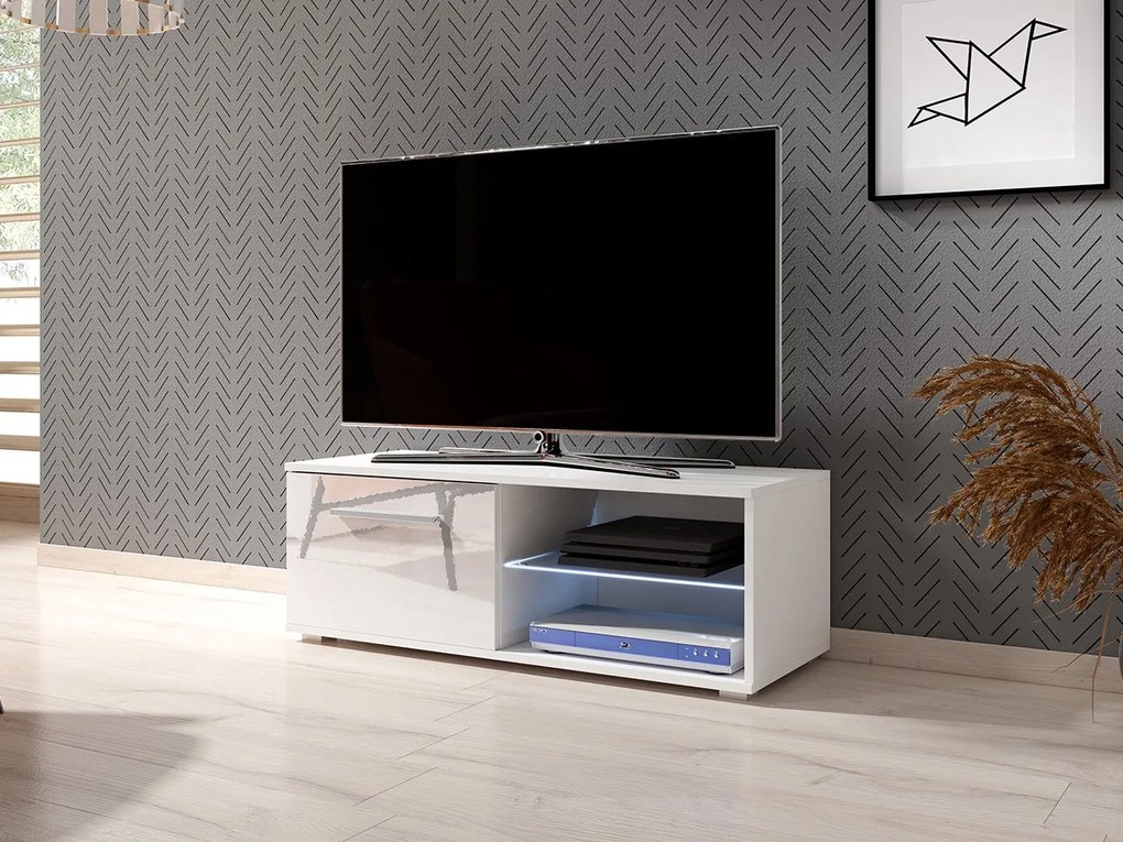 TV stolík Perenil 2 100, Osvetlenie: osvetlenie LED biele, Farba: Biela + Lesk biely Mirjan24 5903211122248