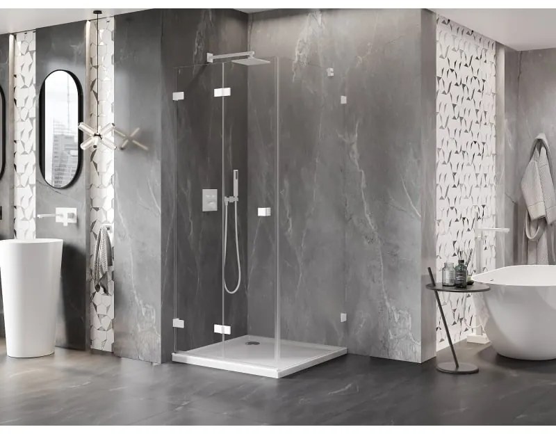 Mexen Lunar-F, 1-krídlový sprchový kút so skladacími dverami, ľavý, 100 x 100 cm, 8mm číre sklo, biely profil, 836-100-100-20-00-L