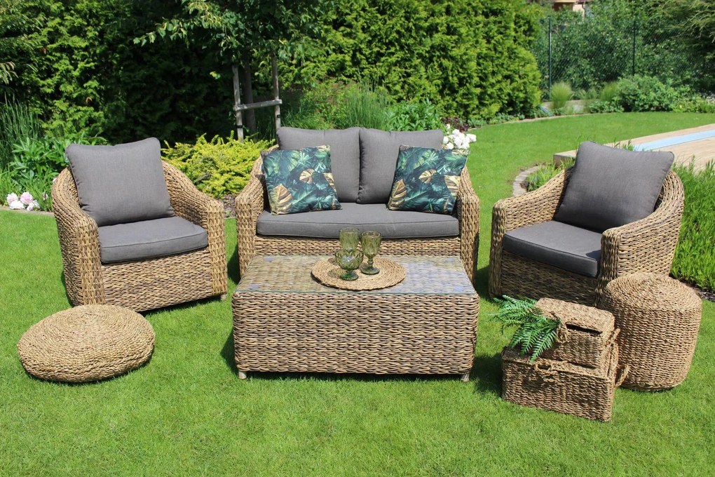 Hnedé záhradné ratanové sedenie so stolom 4-set