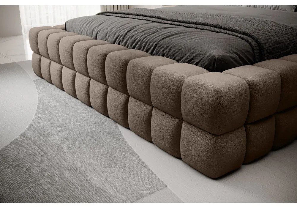 Svetlohnedá čalúnená dvojlôžková posteľ s úložným priestorom s roštom 140x200 cm Dizzle – ELTAP