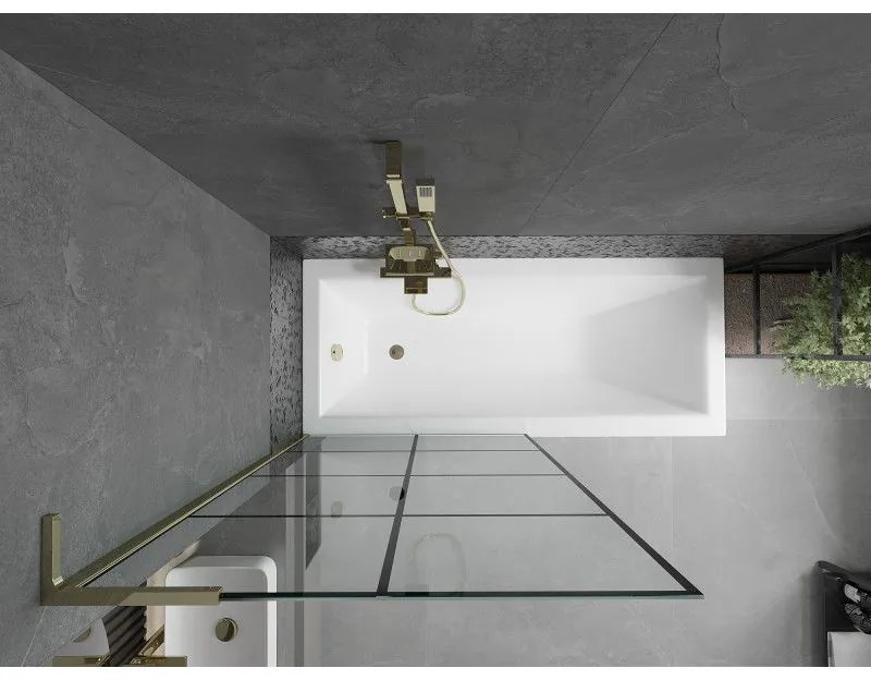 Mexen Next L, 1-krídlová vaňová zástena 90 x 150 cm, 6mm číre sklo-čierny vzor, zlatý lesklý profil, 895-090-000-03-77-50