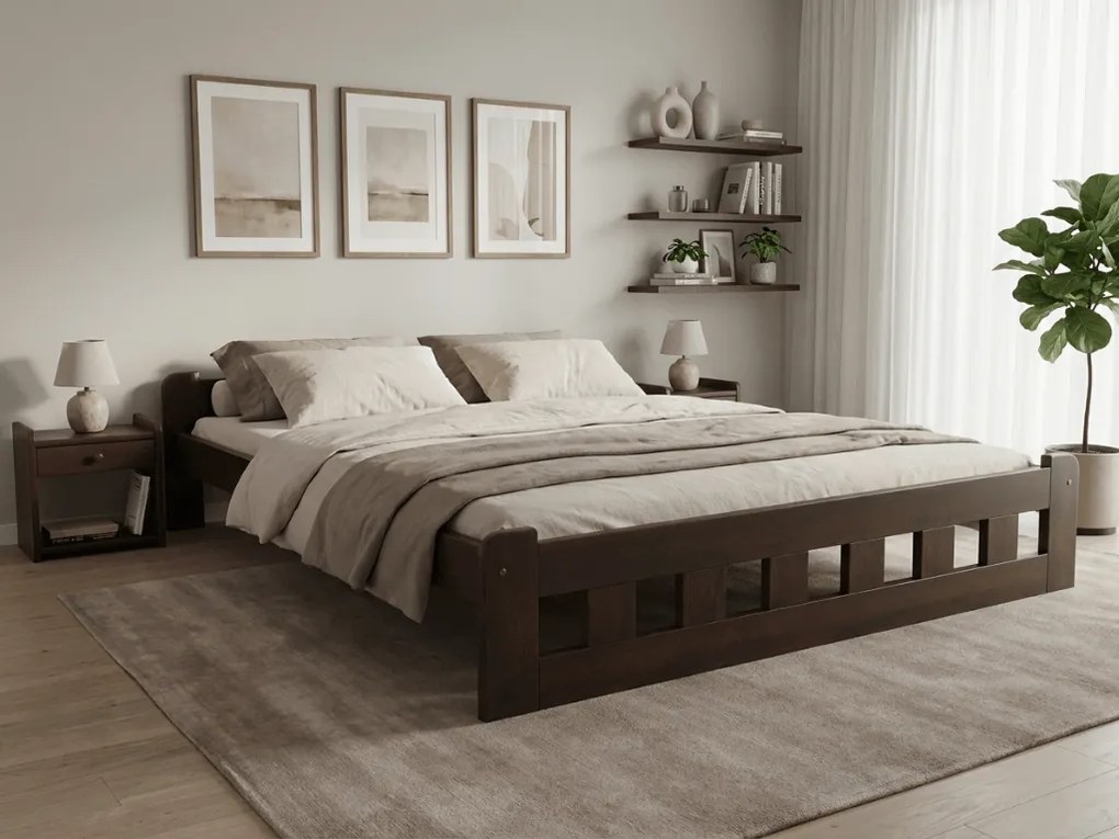 Posteľ Naomi zvýšená 180 x 200 cm, orech Rošt: S lamelovým roštom, Matrac: Matrac SOMMERA 18 cm