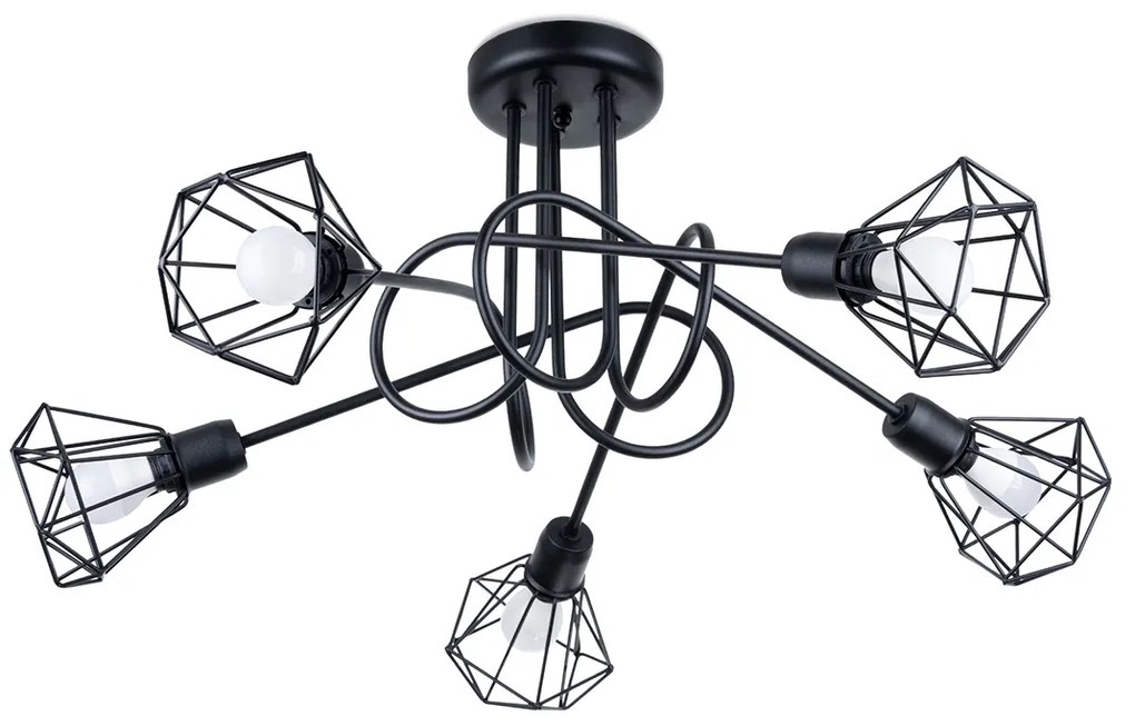 Stropné svietidlo Artemis, 5x čierne drôtené tienidlo