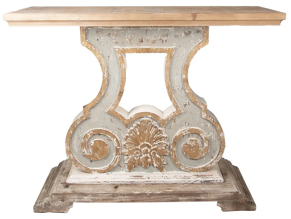 Béžový antik drevený odkladací stôl so zdobenou nohou - 121*40*99 cm