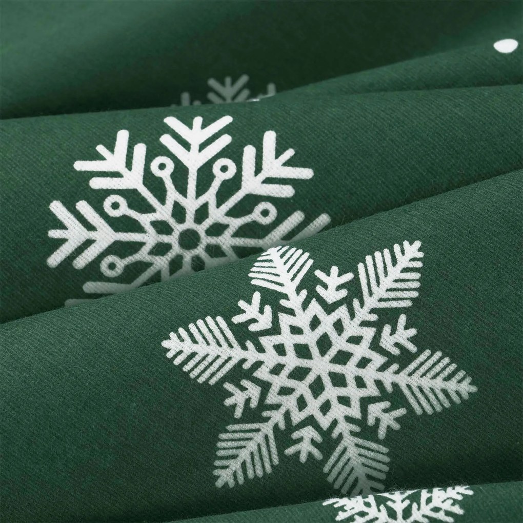 Goldea flanelové posteľné obliečky - snehové vločky na zelenej 140 x 200 a 70 x 90 cm
