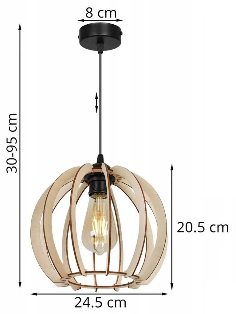 Závesné svietidlo Timber 1, 1x drevené tienidlo