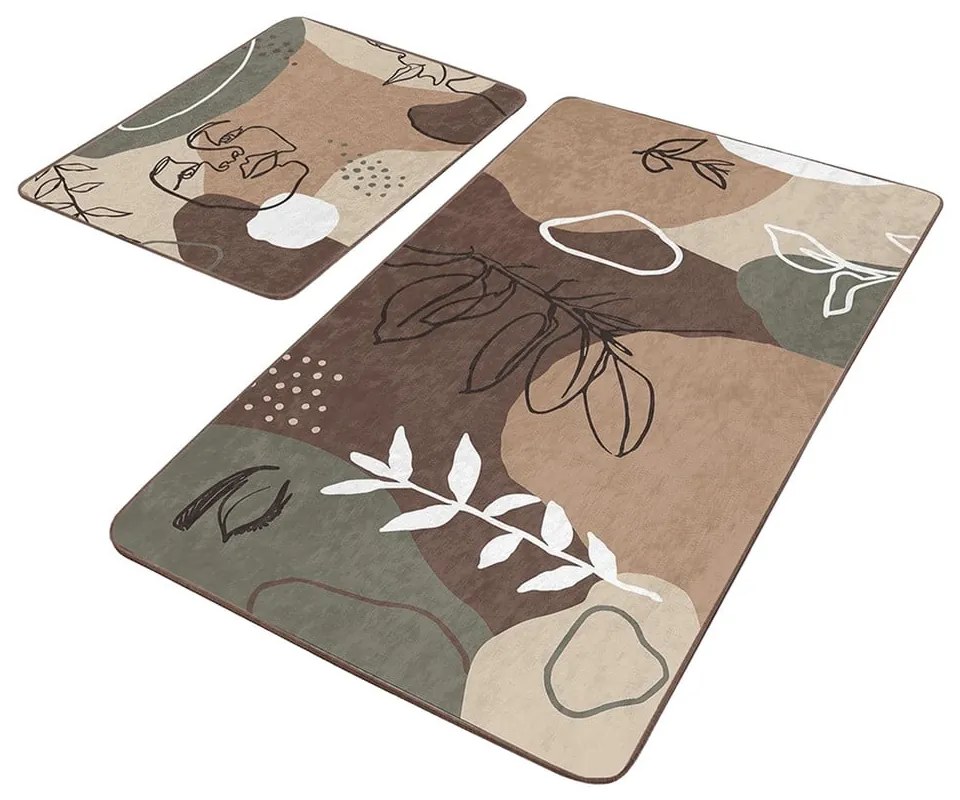 Hnedé zamatové kúpeľňové predložky v súprave 2 ks 60x100 cm Abstract Faces – Mila Home