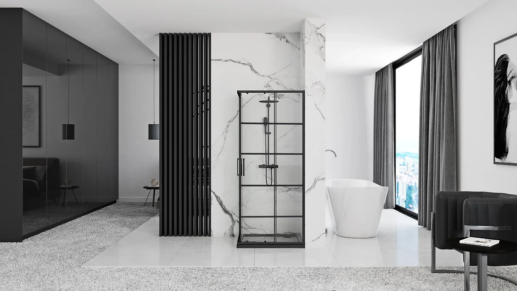 Rea Concept, sprchovací kút 80x80x190 cm, čierny profil + čierna sprchová vanička Savoy, KPL-K1004