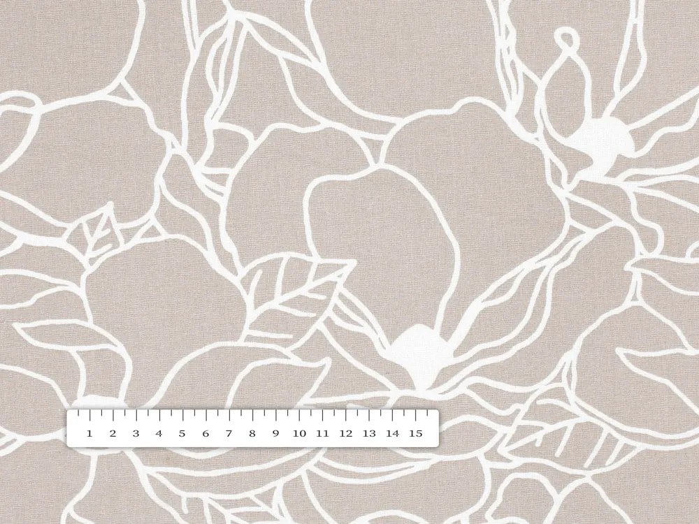 Biante Bavlnené posteľné obliečky Sandra SA-270 Biele designové kvety na béžovom Jednolôžko 140x200 a 70x90 cm
