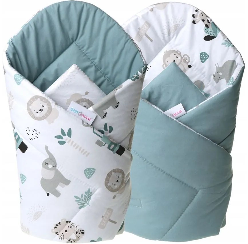 Obojstranná zavinovačka pre bábätká 80x80 cm BABYMAM PREMIUM - Na safari/zelená