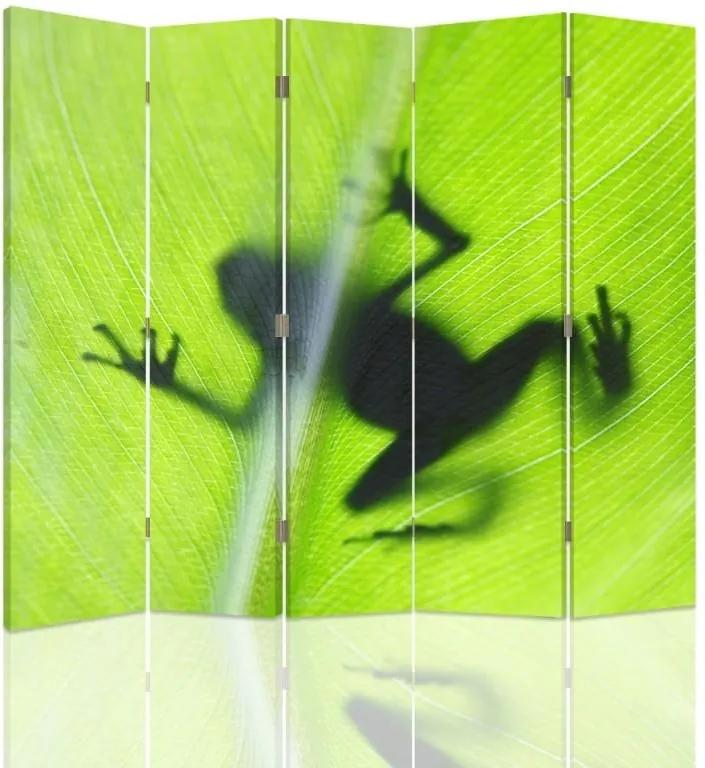 CARO Paraván - Frog On A Green Leaf | päťdielny | obojstranný 180x150 cm
