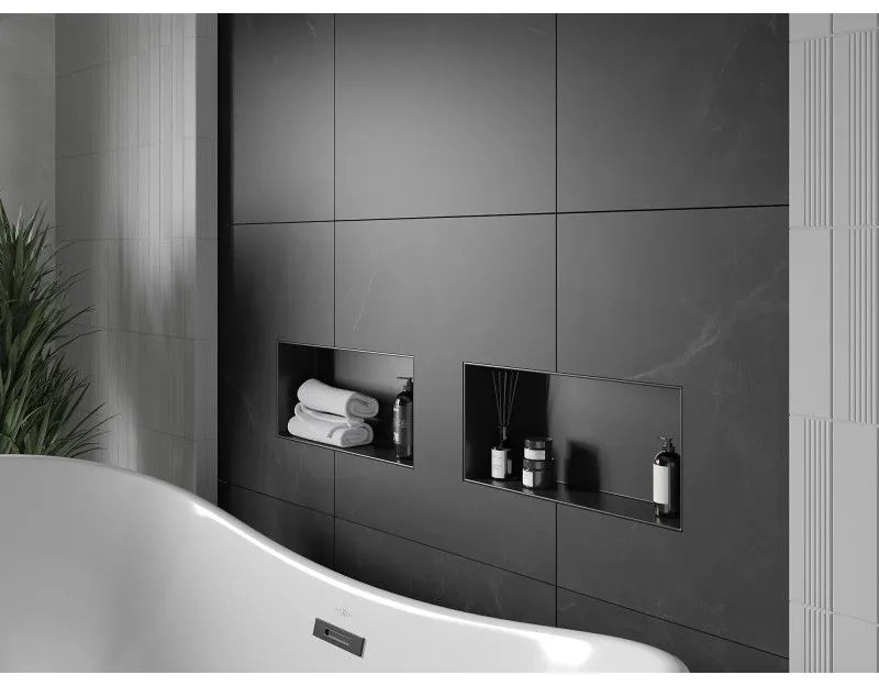 Mexen X-Wall-NR, polička na zapustenie pod obklad bez goliera 45 x 20 cm, čierna matná, 1971452010