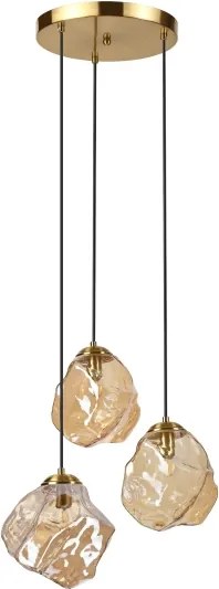 Závesný luster na lanku CRISTAL 3xE14/15W/230V mosadz/dymová béžová