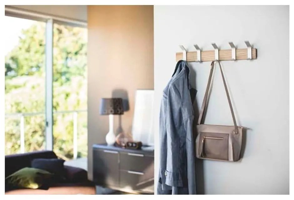 Nástenný vešiak z jaseňového dreva v matne strieborno-prírodnej farbe Rin – YAMAZAKI