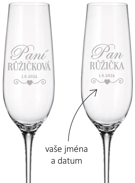 Dekorant Svadobné poháre na šampanské PÁN A PANI LOVE 270 ml 2KS