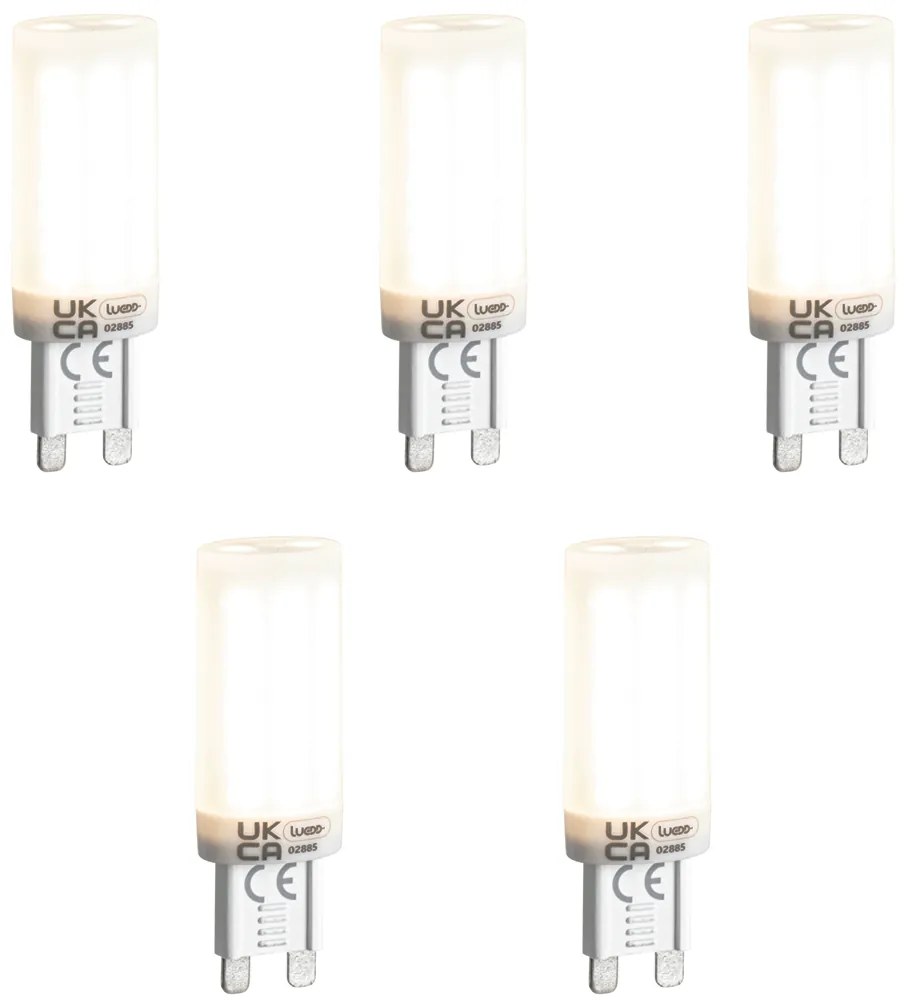 Sada 5 stmievateľných LED žiaroviek G9 s 3-stupňovým stmievaním, opálové, 4,5 W, 500 lm, 4000 K