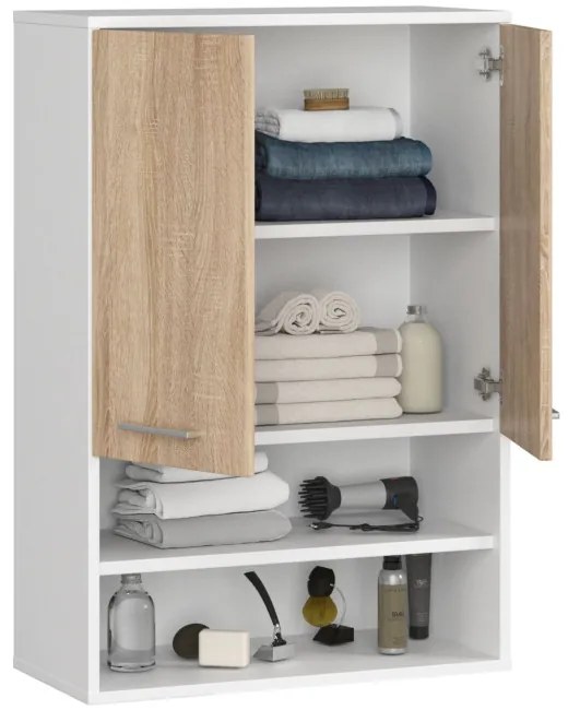 Kúpeľňová skrinka FIN H934 W64 2D 1P biela / dub sonoma