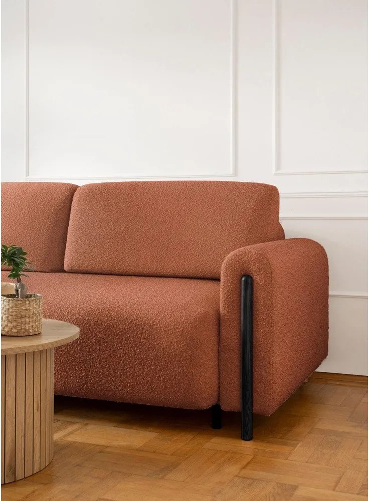 Terakotová rozkladacia/s úložným priestorom pohovka z textílie buklé 244 cm Arcadova – ELTAP