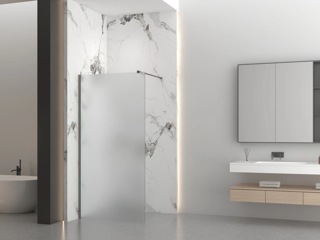 Erga Paris, sprchová zástena Walk-In 140x200 cm, 8mm sklo námraza, grafitový profil, ERG-V02-PARIS-140x200-FR-GG
