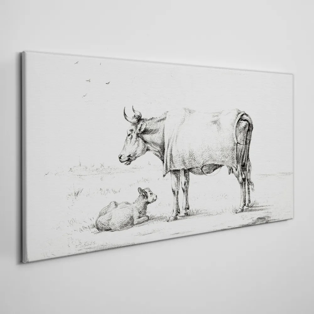 Obraz na plátne Kreslenie zvierat krava teľa