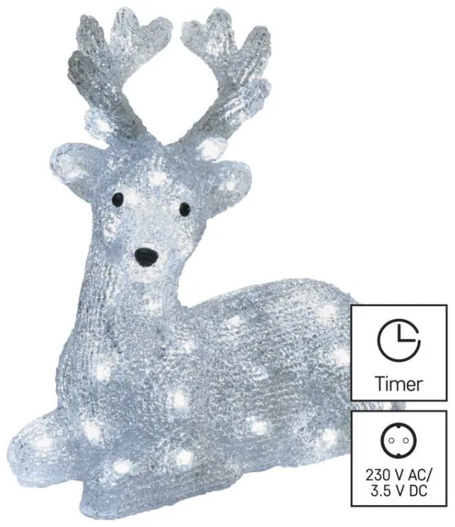 EMOS DCFC06 vianočná dekorácia - jelenček 40 LED V27cm 2,1W studená biela, IP44, časovač, adaptér