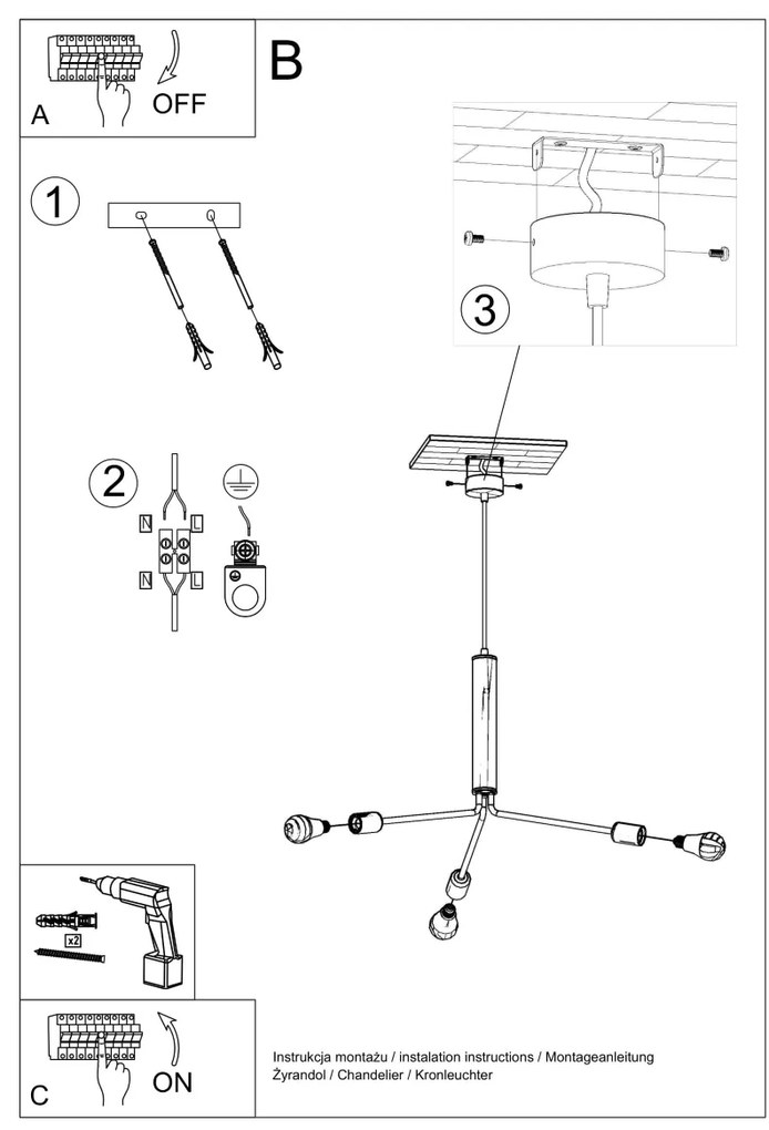 Luster Duomo 3, čierne telo svietidla