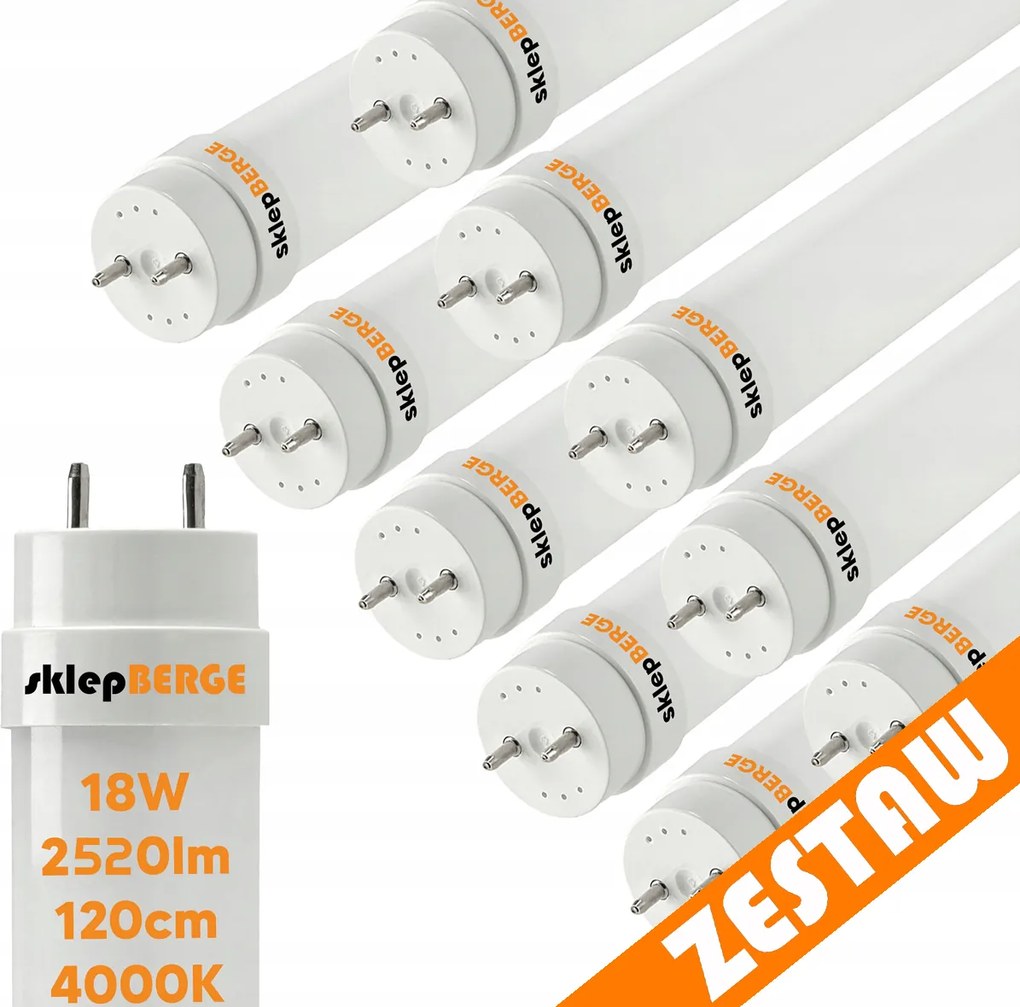 SADA 10x LED trubíc 120CM T8 18W 2520lm 140LM/W 4000K SILNÉ svetlo