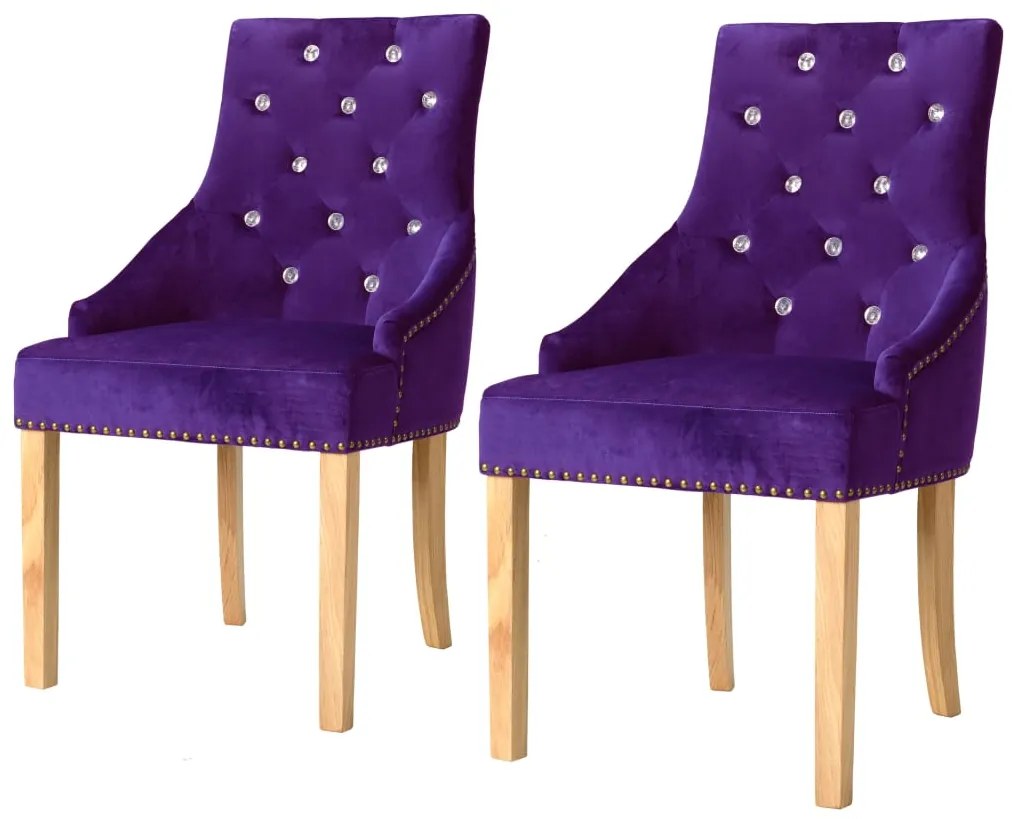 vidaXL Jedálenské stoličky 2 ks, fialové, dubový masív a zamat