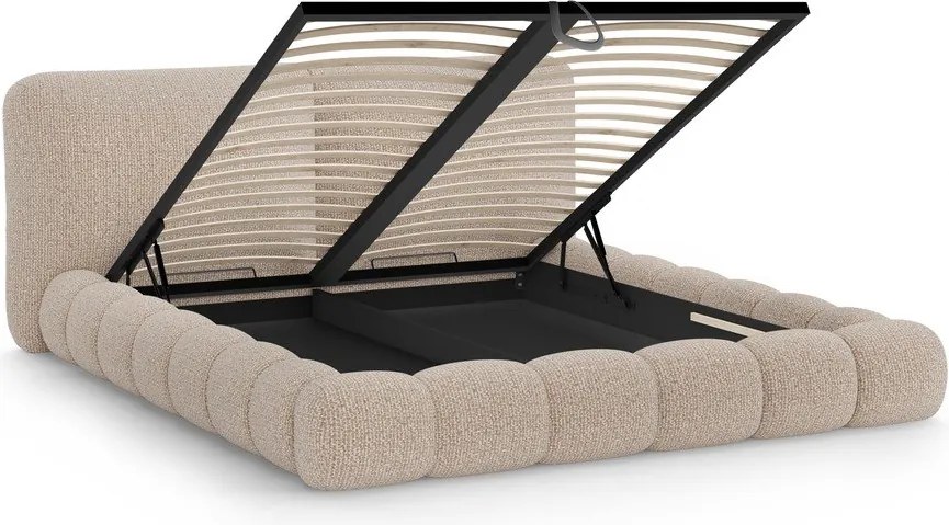 Sivobéžová čalúnená dvojlôžková posteľ s úložným priestorom s roštom 200x200 cm Solange – Micadoni