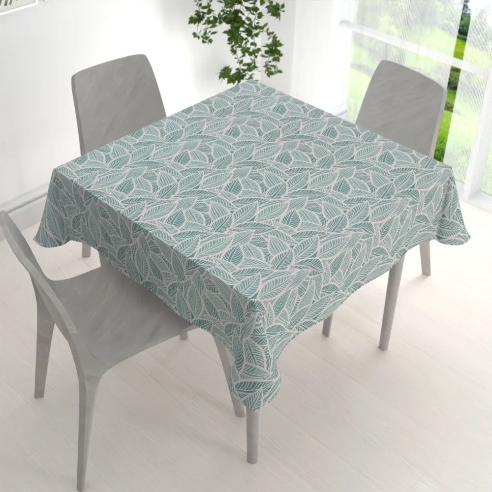 Biante Dekoračný štvorcový obrus Leona LN-166 Biele listy na modrozelenom 50x50 cm