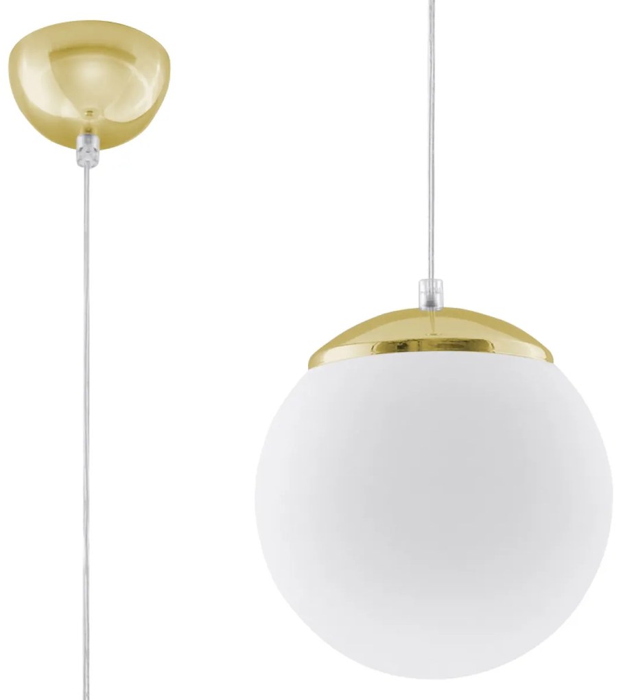 Závesné svietidlo Ugo, 1x biele sklenené tienidlo, (fi 20 cm), g