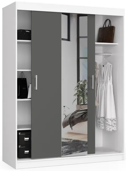 Šatníková skriňa s posuvnými dverami 150 cm CLP biela / sivá