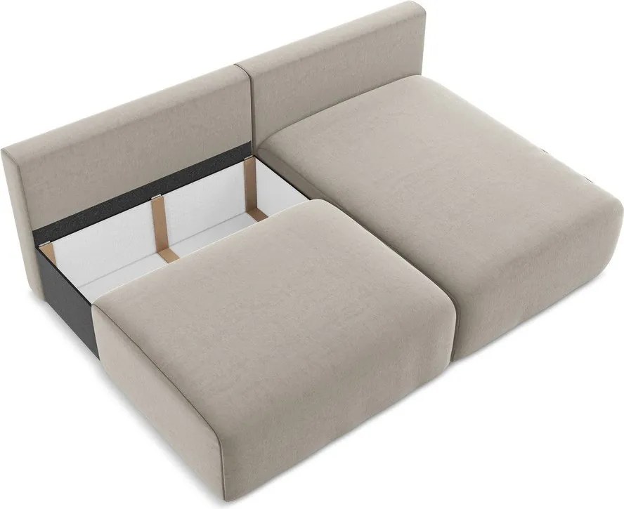 Taupe zamatová rozkladacia/s úložným priestorom rohová pohovka (pravý roh/s leňoškou) Kalena – Makamii