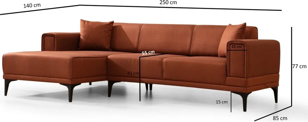 Rohová sedacia súprava Horizon 250 cm tehlová ľavá