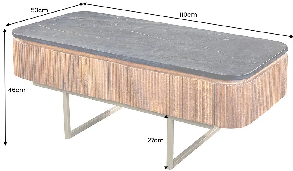 Dizajnový konferenčný stolík Daichi 110 cm mango / mramor