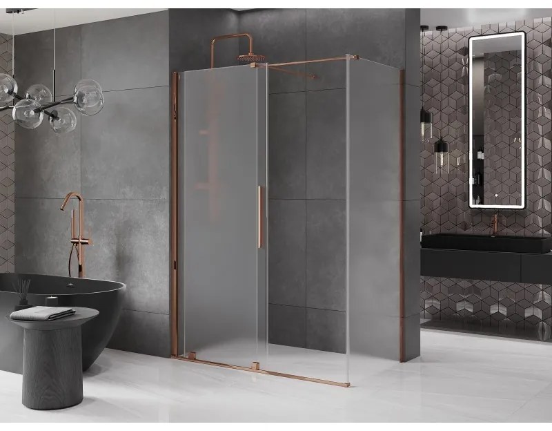 Mexen Velar, sprchový kút s posuvnými dverami 150 x 70 cm, 8mm sklo námraza, ružové zlato, 871-150-070-31-55