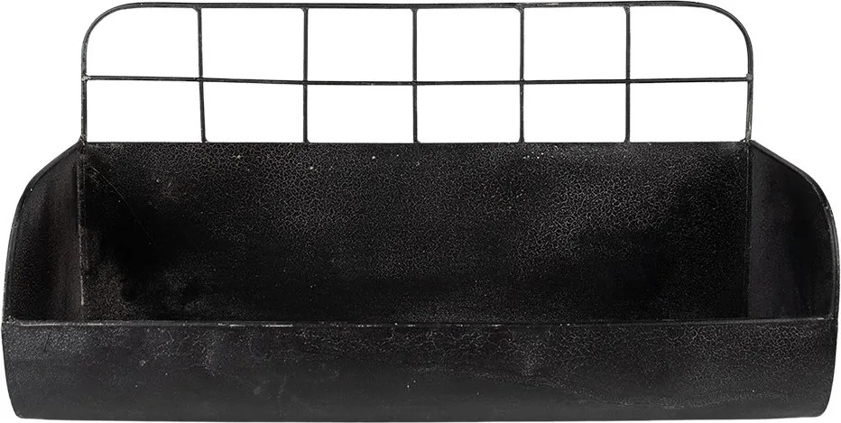 Čierna antik nástenná kovová polička - 38*14*20 cm