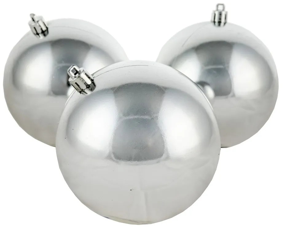 DECOLED Plastová guľa, 10 cm, strieborná, 6x lesklá