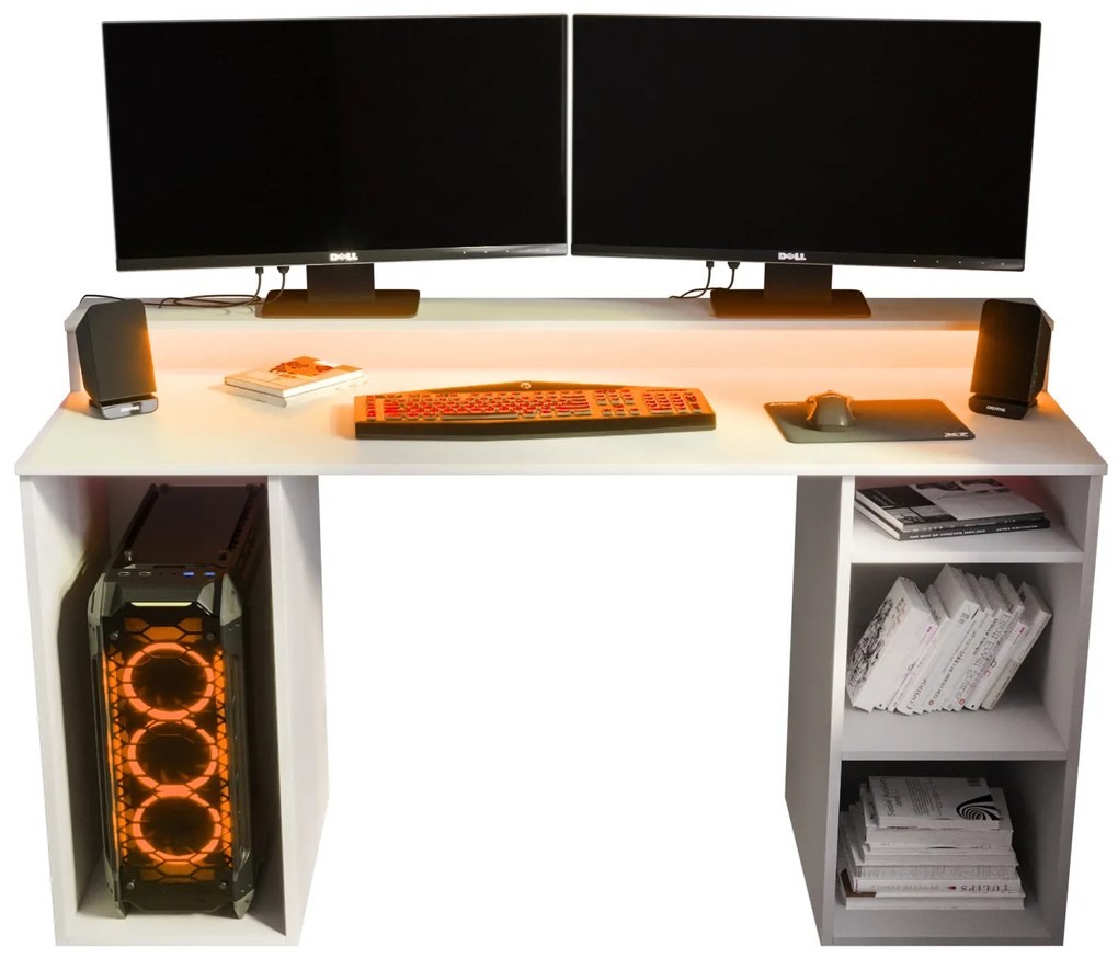 Herný PC stolík Garrick 1 (biely) (s LED RGB osvetlením). Akcia -20%. Vlastná spoľahlivá doprava až k Vám domov. 1064133