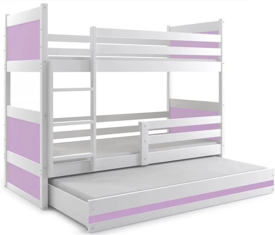 Poschodová posteľ s prístelkou RICO 3 - 200x90cm - Biely - Fialový