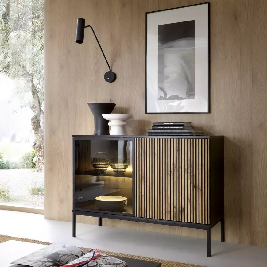 Komoda Sento s LED osvětlením 104 cm dub wotan/černá