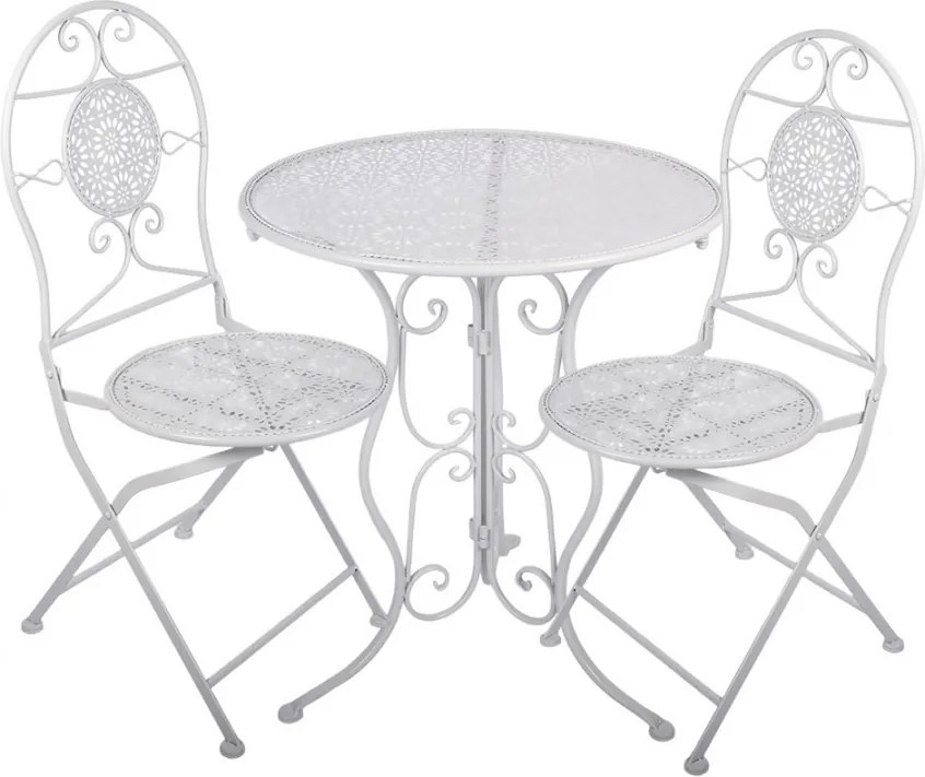 Biely záhradný kovový Bistro set stôl a 2 stoličky - Ø 60*70 / 50*40*93 cm