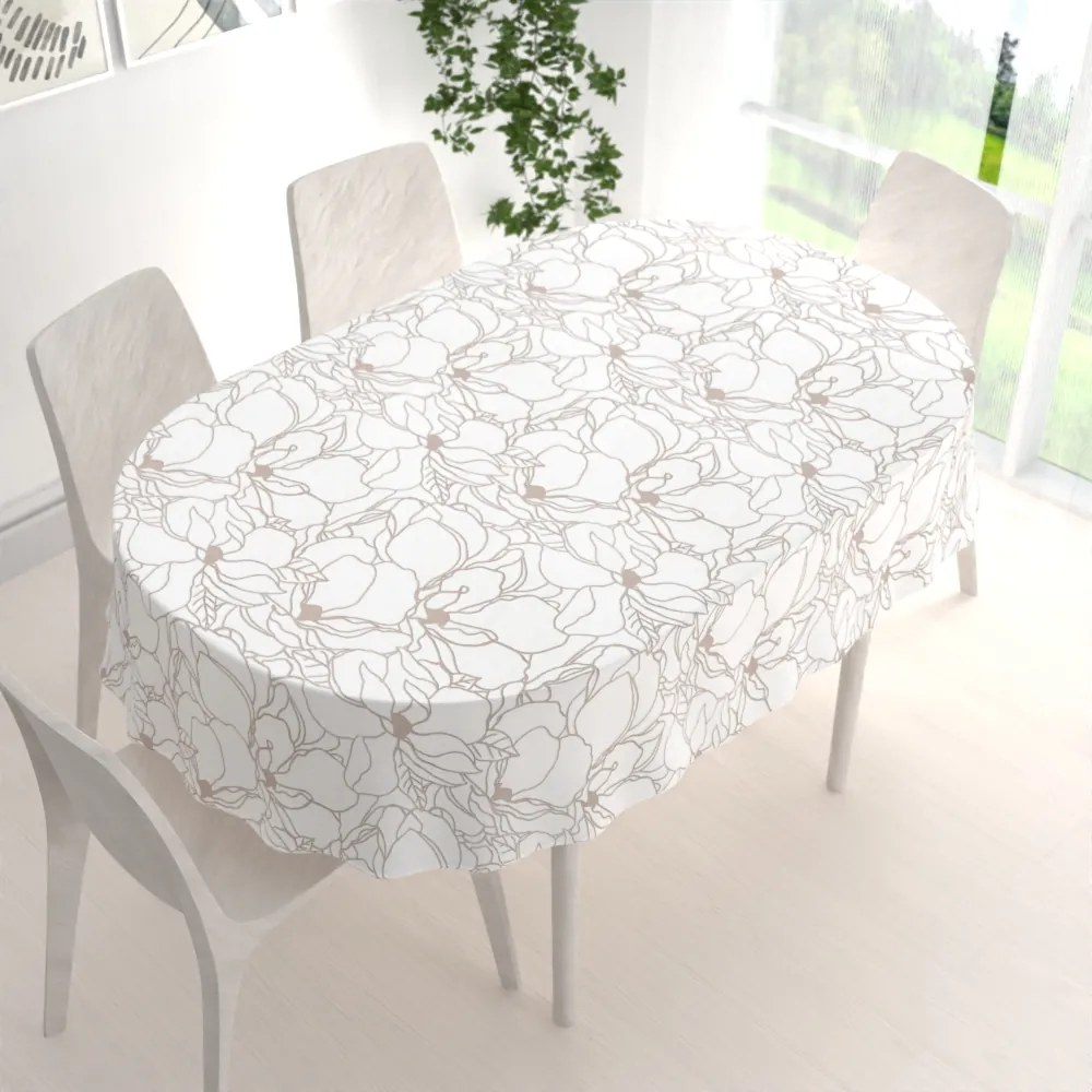 Biante Bavlnený oválny obrus Sandra SA-268 Béžové designové kvety na bielom 140x180 cm