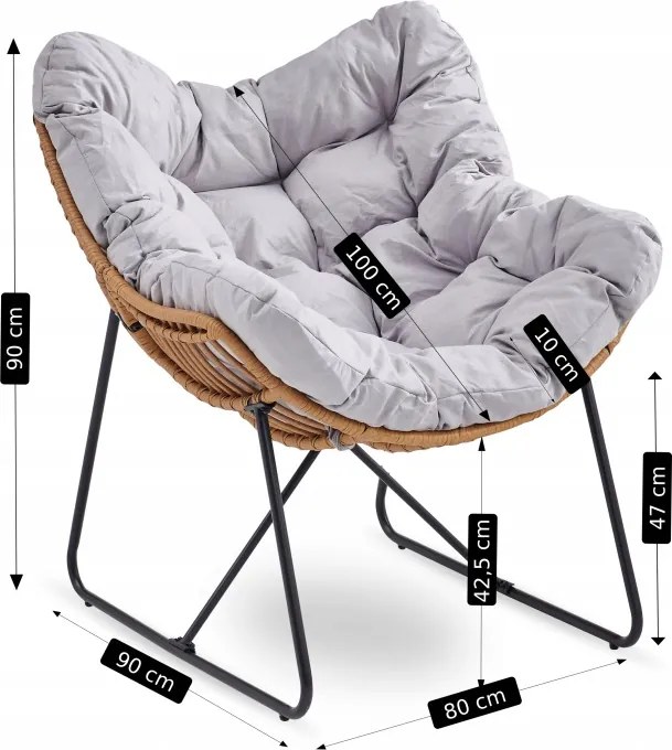 Záhradná relaxačná stolička na terasu, do záhrady, do obývačky,sivá, FIN