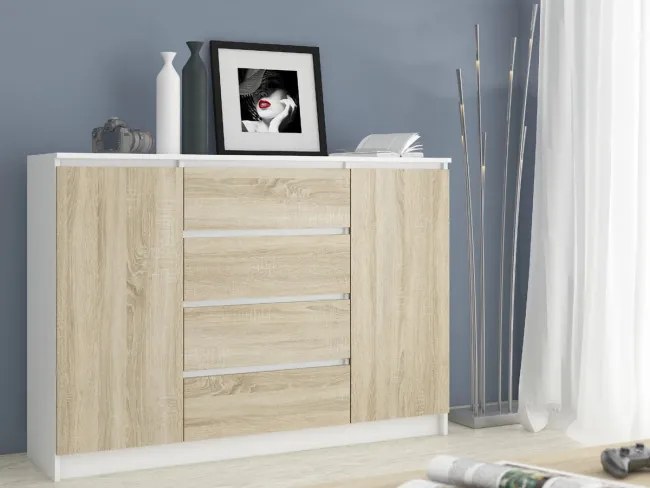 Komoda K140 2D 4SZ CLP biela / sonoma